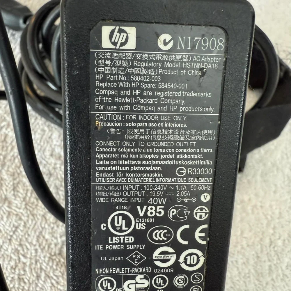 HP Black Laptop Power Adapter Charger One Size
